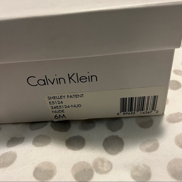 NWT Calvin Klein Shelley Patent Leather Nude Peep Toe Wedge Heels Size 6 - Picture 10 of 11